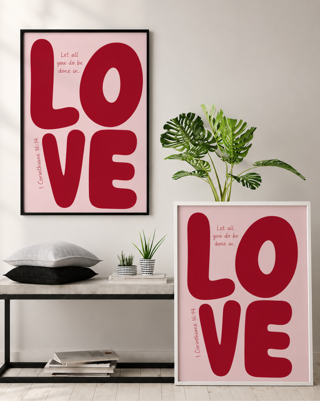 Let All You Do Be Done in Love" Framed Wall Art – 1 Corinthians 16:14 Print (White & Black Frame Options)