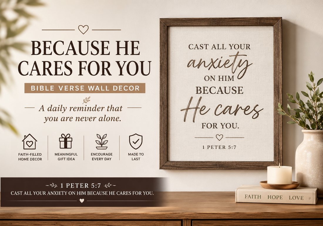 Because He Cares for You Bible Verse Wall Decor – A Daily Reminder of Faith, Peace, and Hope