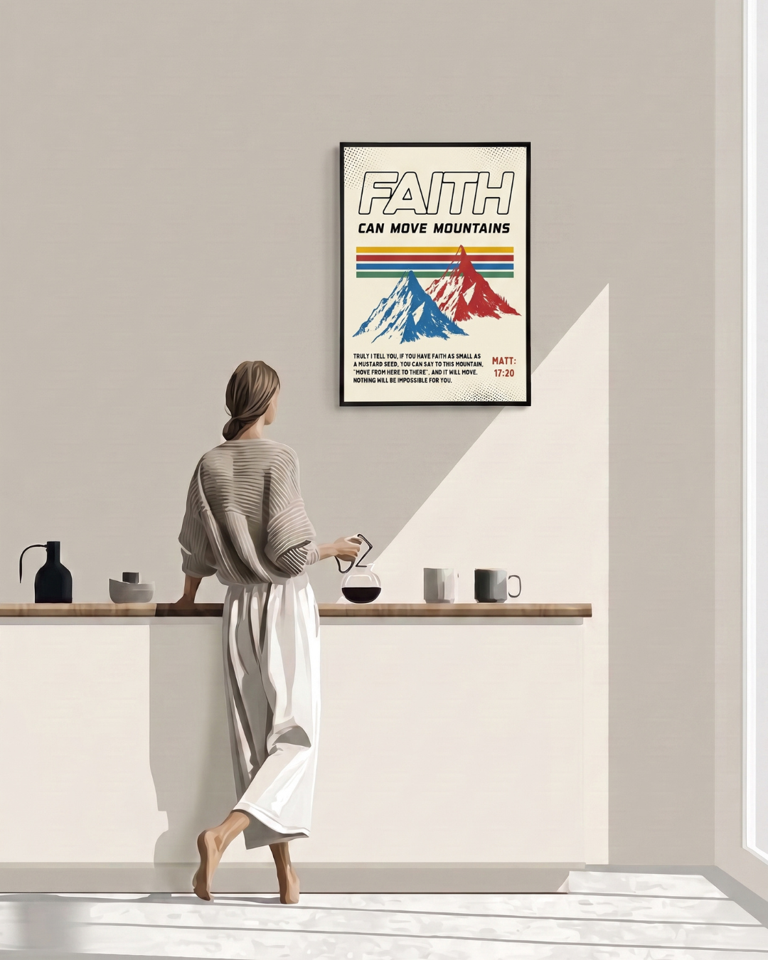 "Faith Can Move Mountains" Retro Framed Wall Art – Matthew 17:20 Scripture Print