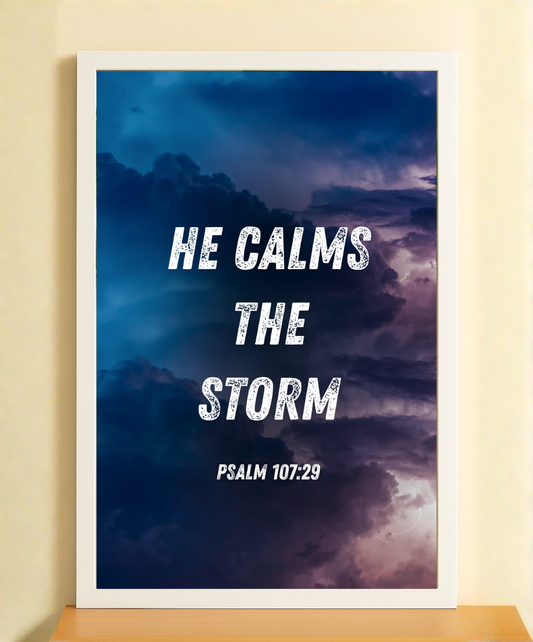 He Calms the Storm – Psalm 107:29 | Bible Verse Frame and Home Decor Wall Art |  Scripture Wall Frame | Bible Verse Picture Frame in English