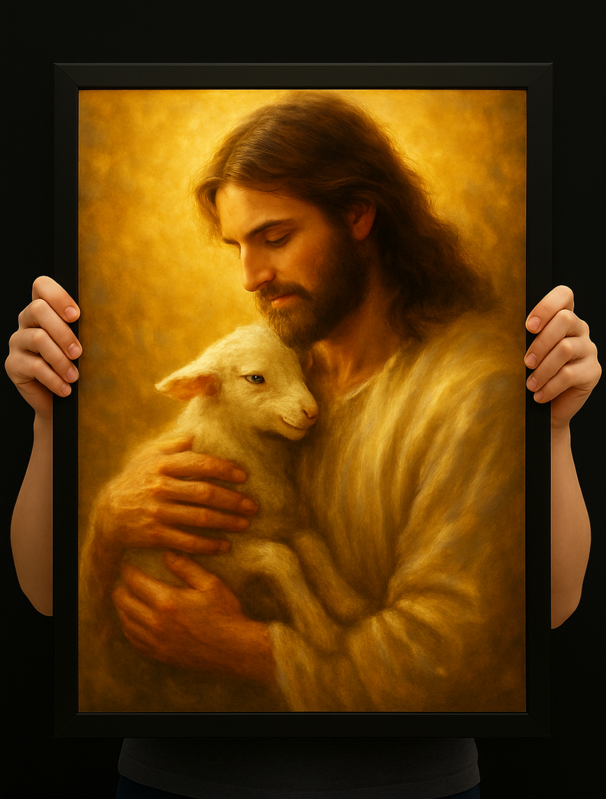 Divine Care – Jesus with Lamb Frame| Jesus Photo Frame | Christian Home Decor Frames Gift | Christian Wall Decor | Peaceful Jesus Frame |