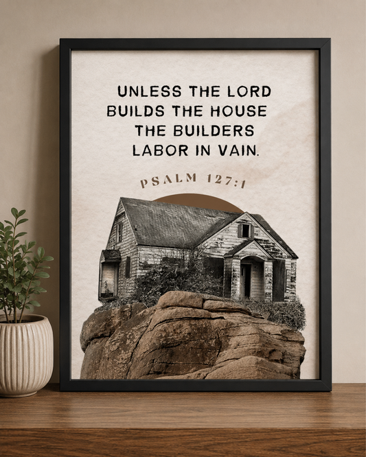 "Unless the Lord Builds the House" Framed Wall Art – Psalm 127:1 Scripture Print