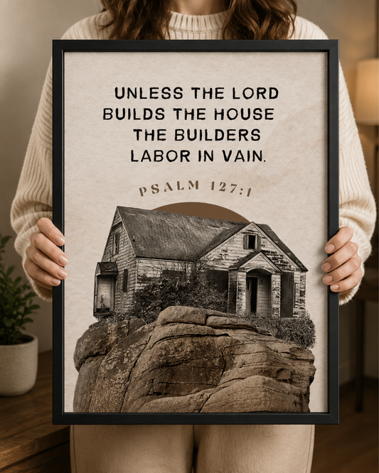 "Unless the Lord Builds the House" Framed Wall Art – Psalm 127:1 Scripture Print