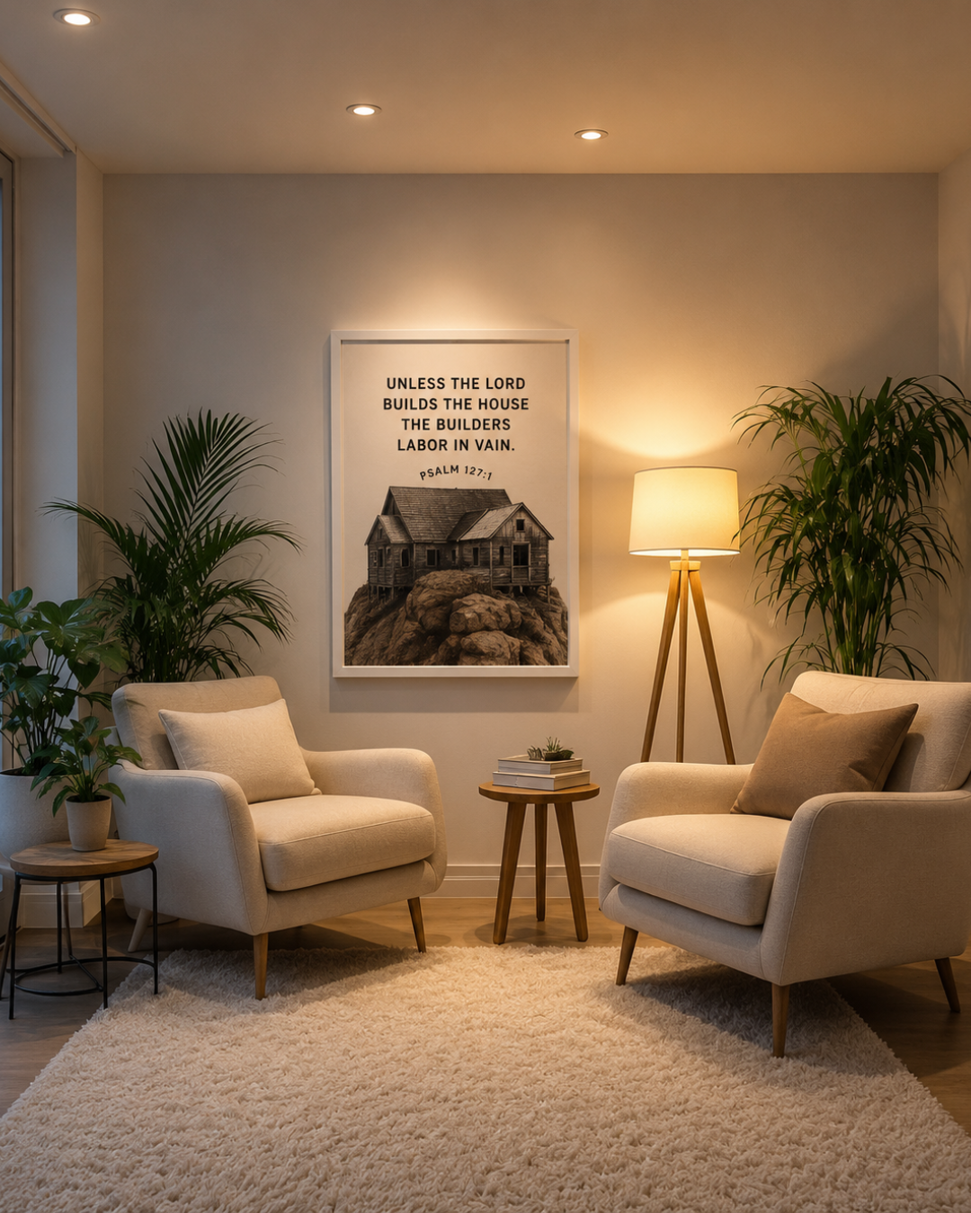 "Unless the Lord Builds the House" Framed Wall Art – Psalm 127:1 Scripture Print
