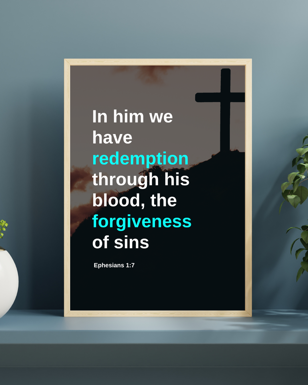 Redemption Through His Blood – Bible Verse Wall Frame 