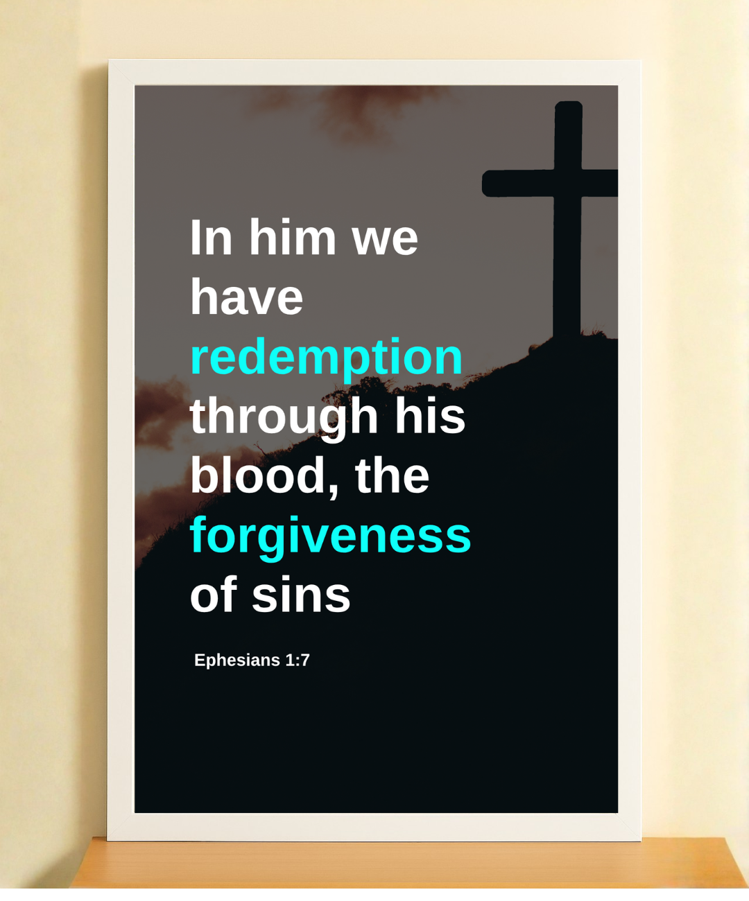 Redemption Through His Blood – Bible Verse Wall Frame for Christian Home Decor | Bible Verse art in English | Bible verse office decor