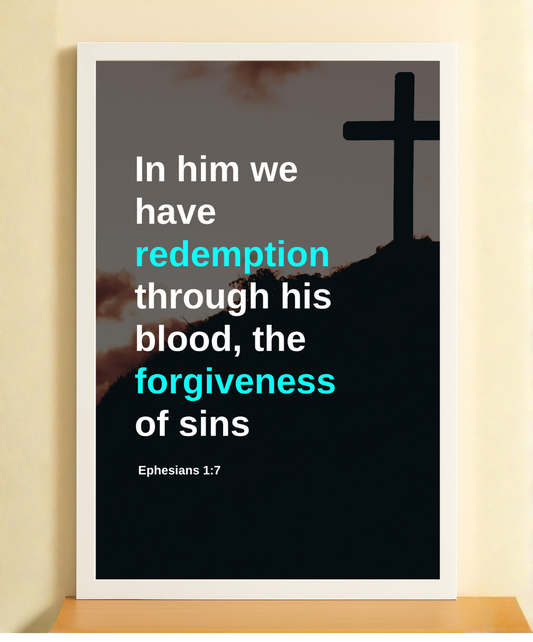 Redemption Through His Blood – Bible Verse Wall Frame for Christian Home Decor | Bible Verse art in English | Bible verse office decor