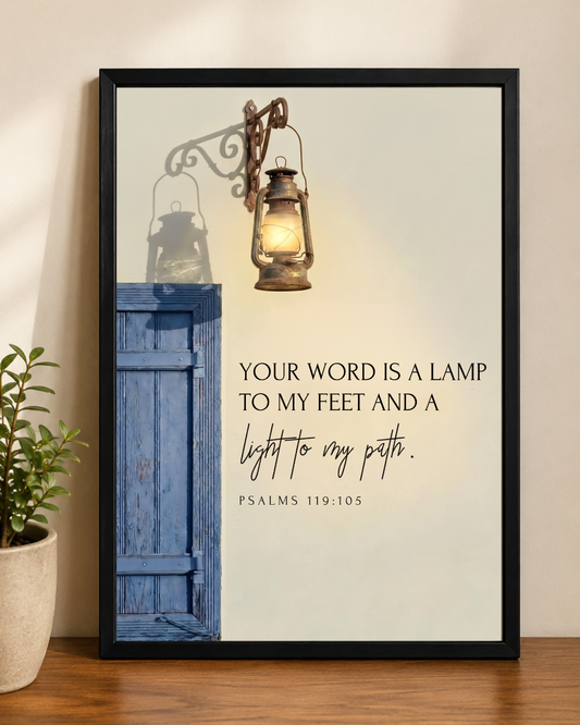 "Your Word Is a Lamp to My Feet" Framed Print – Psalm 119:105 Wall Art