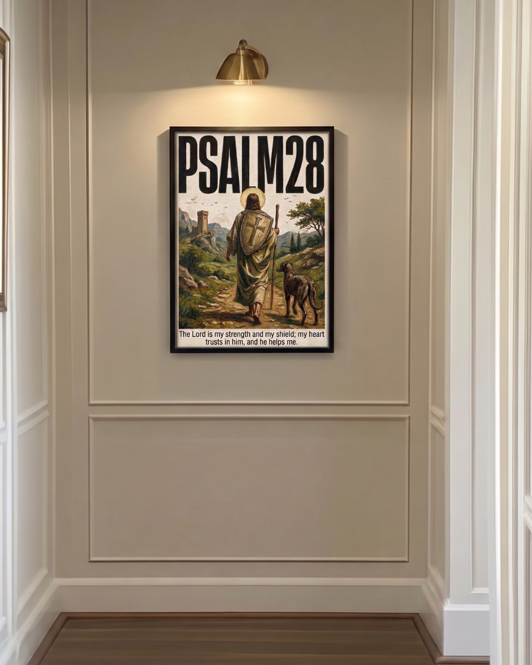 "Psalm 28" Framed Wall Art – Vintage Oil Painting Style Scripture Print