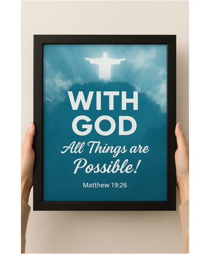 With God All Things Are Possible – Inspirational Wall Frame | scripture wall frame | Bible verse wall Frame | Home Decor Bible verse frame